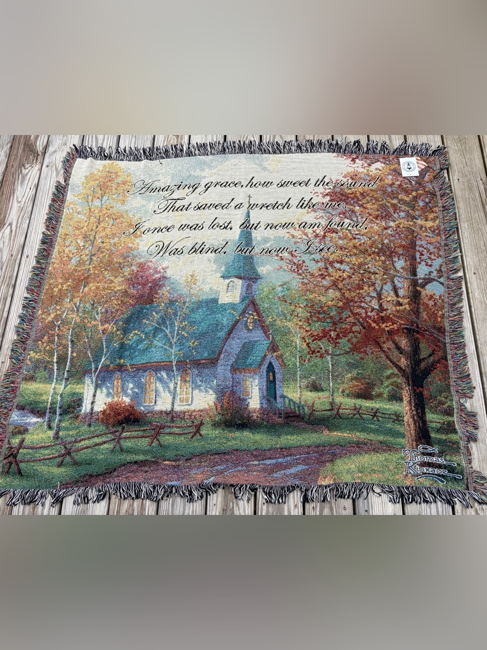 Thomas Kinkade Tapestry Throw Blanket "The Aspen Chapel" 55x48 Vintage NWT